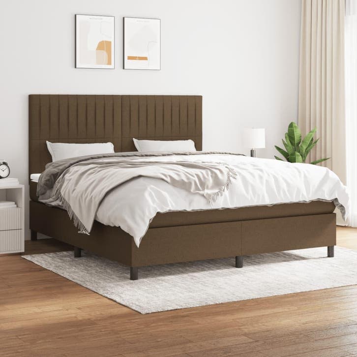 vidaXL Boxspring met matras stof donkerbruin 160x200 cm, Huis en Inrichting, Slaapkamer | Bedden, Nieuw, Verzenden