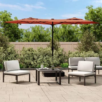 vidaXL Parasol dubbel dak met LEDs 316x145 cm, Verzenden