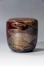 Grote O-natsume theeblik met Maki-e van vouwfans en