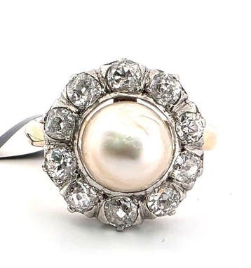 Ring - 18 karaat Geel goud, Platina - 1.20ct. tw. Parel -
