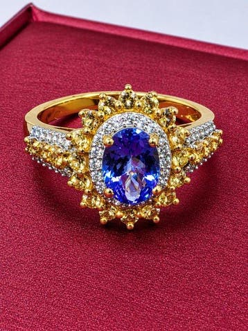 Zonder minimumprijs - Ring Zilver Tanzaniet - Saffier, Nieuw