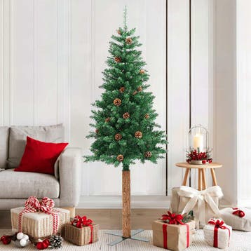 vidaXL Kerstboom met echt hout en dennenappels smal 180 cm, Diversen, Kerst, Verzenden, Nieuw