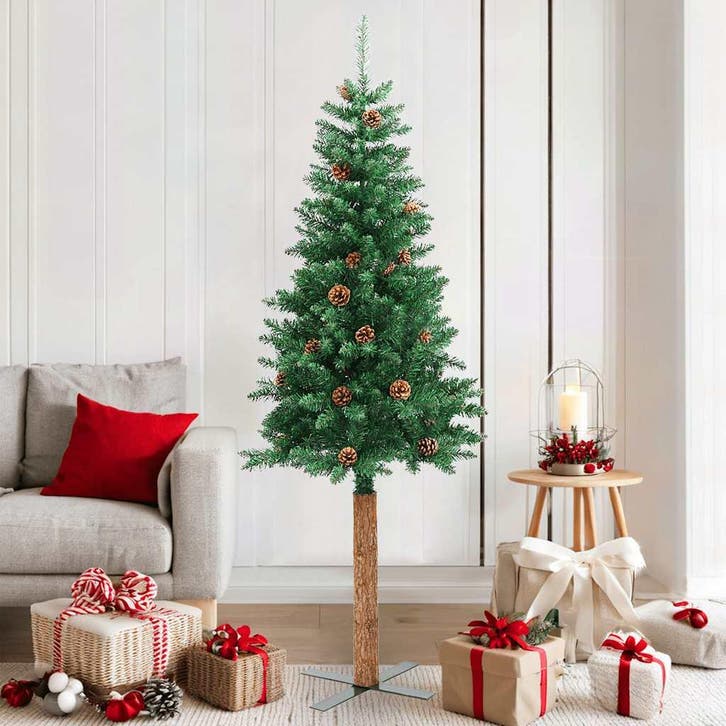 vidaXL Kerstboom met echt hout en dennenappels smal 180 cm, Divers, Noël, Envoi