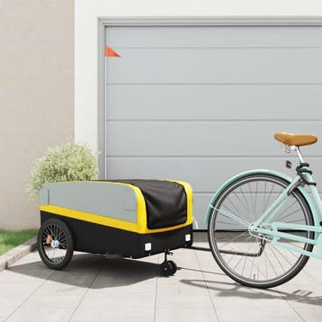 vidaXL Fietstrailer 45 kg ijzer zwart en geel, Verzenden, Nieuw