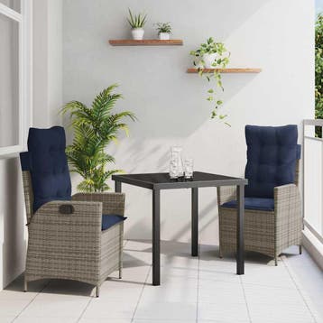 vidaXL Tuin Eettafel Set met kussen 3 pcs Grijs en Zwart, Verzenden, Nieuw