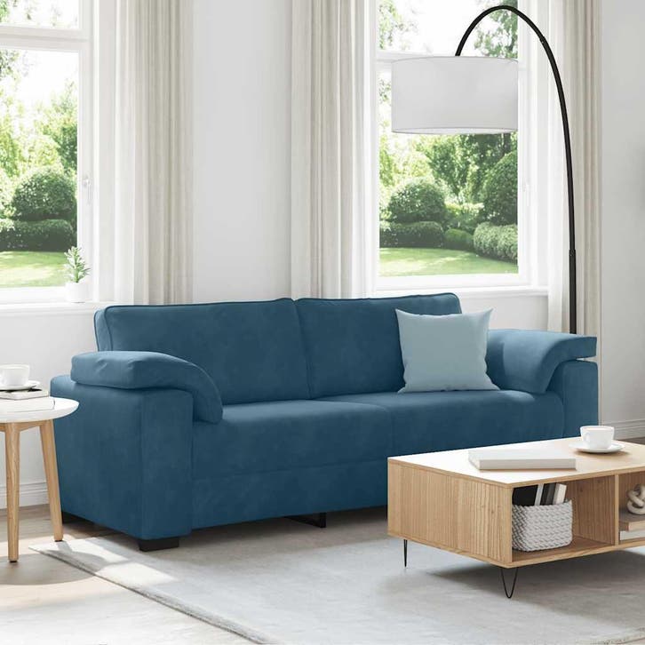 vidaXL 3-zitsbank / zetel blauw 220x77x82 cm fluweel, Huis en Inrichting, Zetels | Zetels, Nieuw, Verzenden