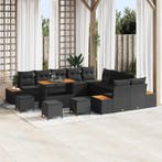 vidaXL Tuinbank Set 14 pcs Zwart Poly Riet en Poedergecoat, Verzenden, Nieuw
