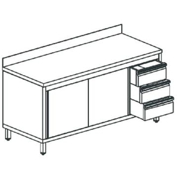 Werkbank | RVS | Schuifdeuren + Laden (Rechts) | Diepte 600, Verzenden, Nieuw in verpakking