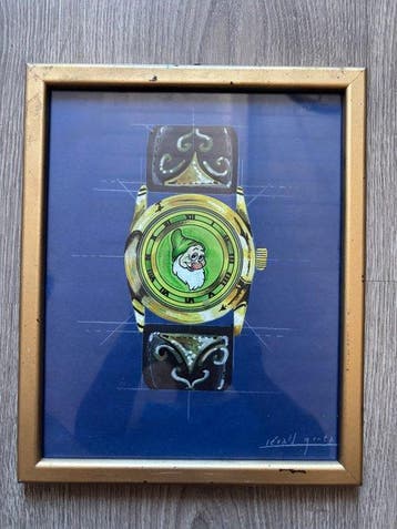 Gerald Genta - Rarissimo bozzetto originale per orologio con, Nieuw