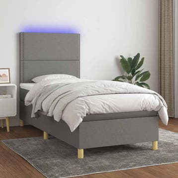 vidaXL Boxspring met matras en LED stof donkergrijs 90x200, Verzenden, Nieuw