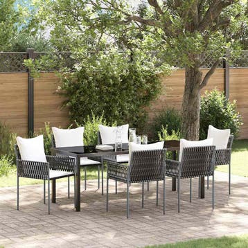 vidaXL Tuin Eettafel Set 7 st Bruin en Zwart PE Riet, Verzenden, Nieuw