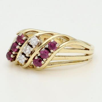 Bague - 14 carats Or jaune Diamant (Naturelle) - Robijn, Nieuw