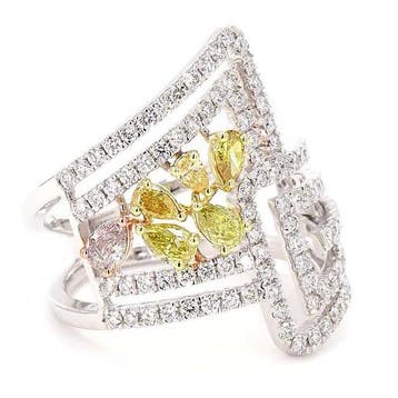 Cocktailring - 18 karaat Witgoud - 1.40ct. tw. Geel Diamant