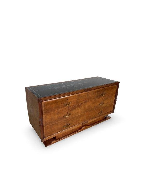 Ladekast - Hout, Glas, Messing, Walnoot - Art Deco, Antiquités & Art, Art | Objets design