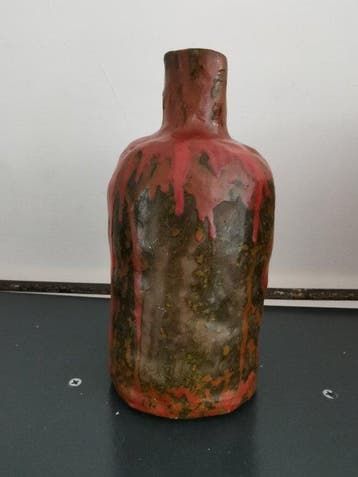 Vase en forme de bouteille - Grès - brutaliste flesvaas