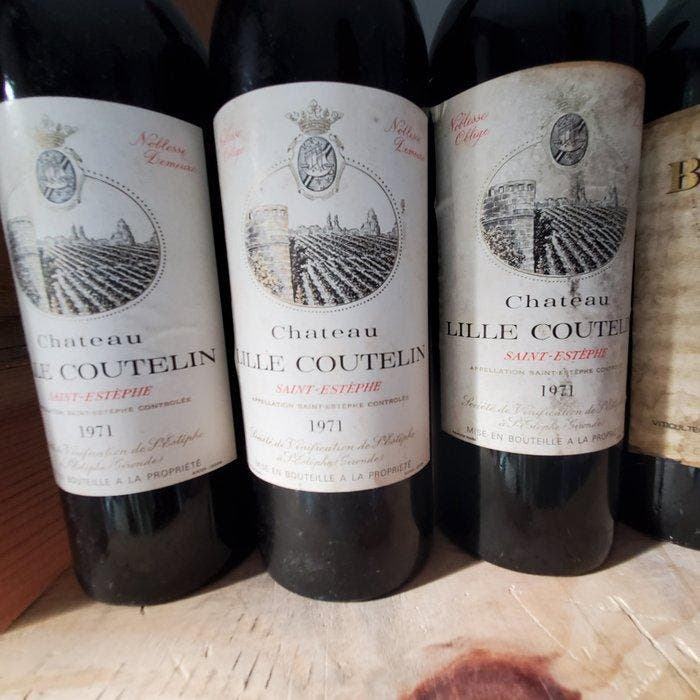 1971 x 3 Chateau Lille Coutelin, 1973 x 2 Chateau Bourdieu, Verzamelen, Wijnen