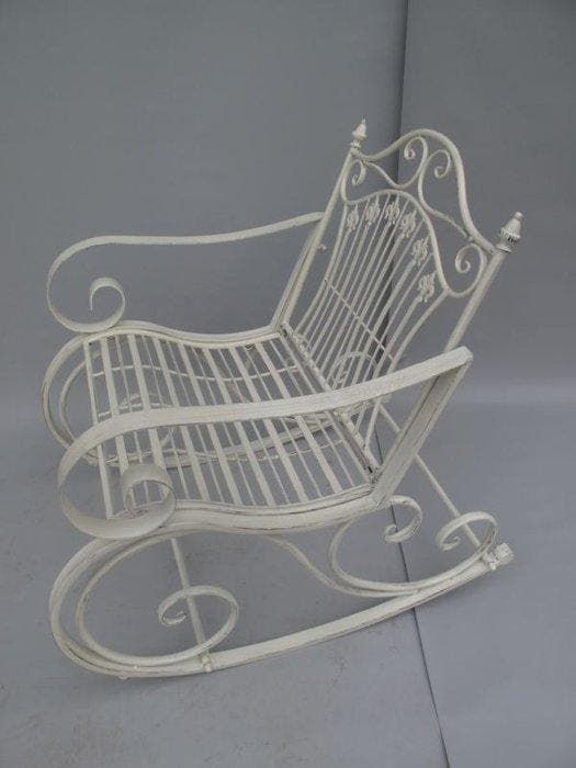 Stoel - IJzer - Schommelstoel ijzer wit, Antiek en Kunst, Kunst | Designobjecten
