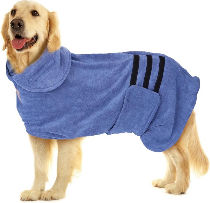 Hondenbadjas - Badjas hond - Ruglengte 60 cm - L - Blauw - N, Animaux & Accessoires, Accessoires pour chiens, Envoi