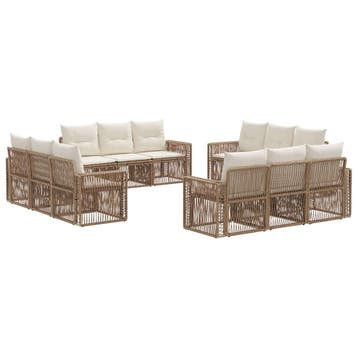 vidaXL Tuinbank Set 12 pcs Beige en Crème Wit poly rattan, Verzenden, Nieuw