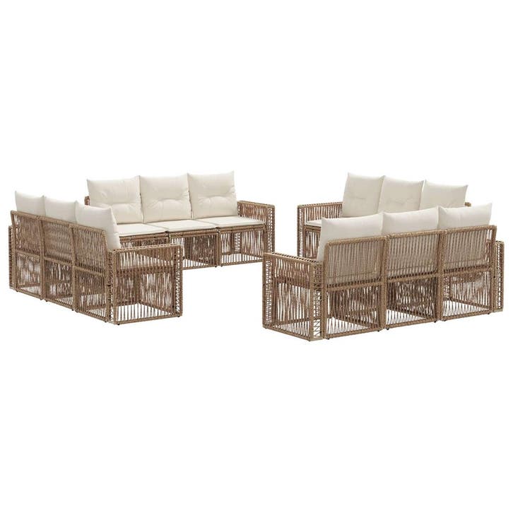 vidaXL Tuinbank Set 12 pcs Beige en Crème Wit poly rattan, Tuin en Terras, Tuinsets en Loungesets, Nieuw, Verzenden