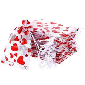 Organza Zakjes - 8x10 cm - Rode Metallic Hartjes - 50 Stuks, Verzenden, Nieuw