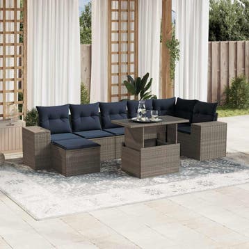 vidaXL 8-delige tuinbankset met kussens, grijs polyrotan, Verzenden, Nieuw