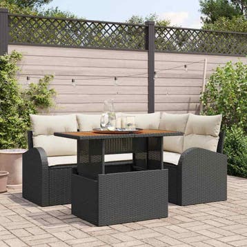 vidaXL Tuinbank Set 5 st Zwart Poly rattan, Verzenden