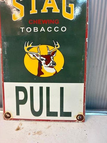 Stag Chewing Tobacco – Pull – Vintage emaille reclamebord –