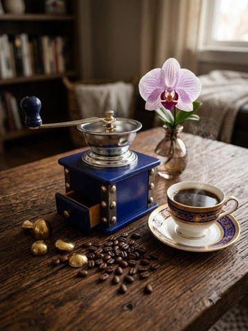 Vintage Italian Style Wooden Coffee Grinder – Cobalt Blue &