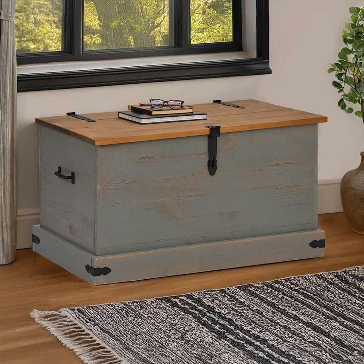 vidaXL Opbergkist HALDEN grijs 91x48x47 cm massief, Maison & Meubles, Armoires | Autre, Envoi