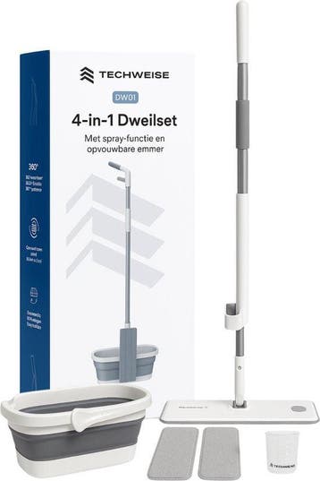 2dekans | Techweise 4-in-1 Dweilsysteem - met Spray -, Ophalen of Verzenden, Nieuw