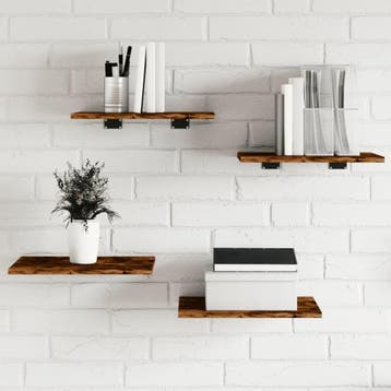 vidaXL Wandschappen 4 st 40x30x1,5 cm bewerkt hout gerookt, Verzenden