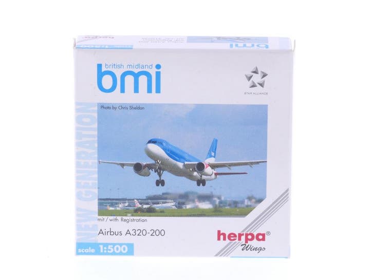 Schaal 1:500 Herpa 513036 bmi - british midland Airbus A3..., Hobby en Vrije tijd, Modelbouw | Vliegtuigen en Helikopters, Zo goed als nieuw