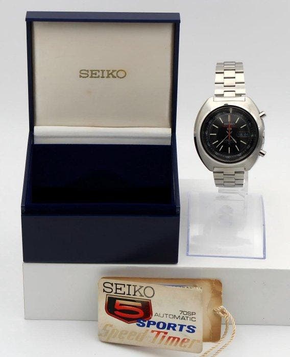 Seiko - 5 Sports SpeedTimer Automatic Vintage Watch Full Set, Handtassen en Accessoires, Horloges | Antiek