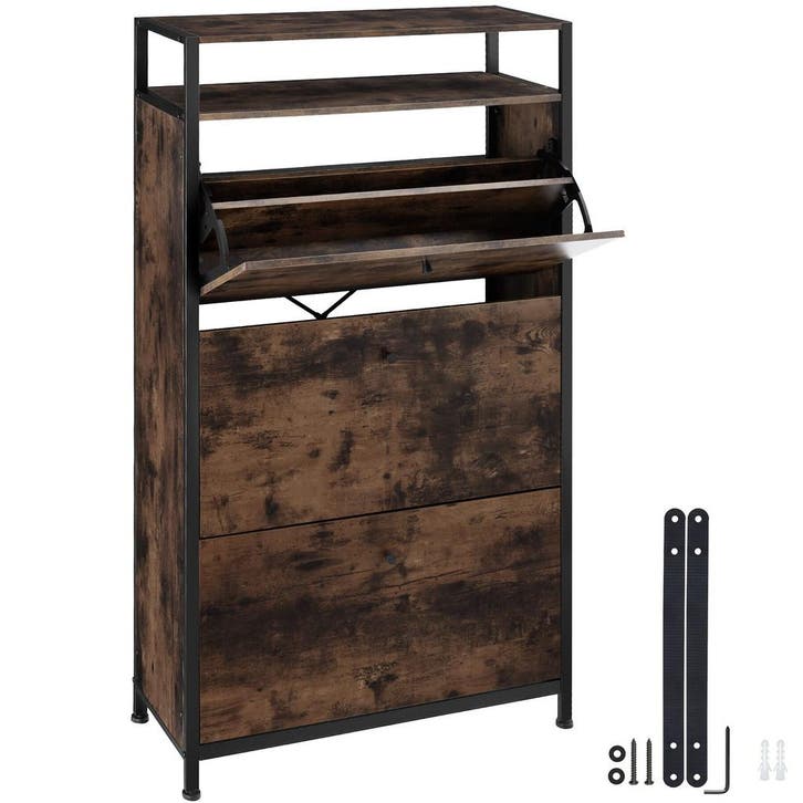 tectake Schoenenkast - Industrieel hout donker, rustiek, 61, Huis en Inrichting, Kasten | Schoenenkasten, Verzenden