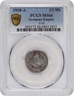 Allemagne, Empire Willem II. 1/2 Mark 1918- PCGS MS66