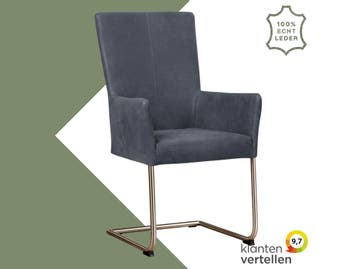 Leren eetkamerstoel Dry met armleuning - Kenia Denim, Huis en Inrichting, Stoelen, Blauw, Nieuw, Leer, Ophalen of Verzenden