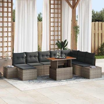 vidaXL Tuinbank Set 9 st Grijs Poly rattan, Verzenden, Nieuw