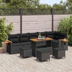 vidaXL Tuinbank Set 10 pcs Zwart Poly Rattan en Poedergecoat, Verzenden, Nieuw