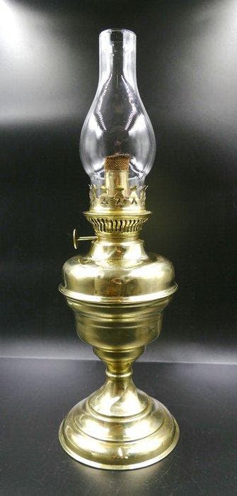 P.J.H - Lampe à pétrole - Laiton, Antiquités & Art, Curiosités & Brocante