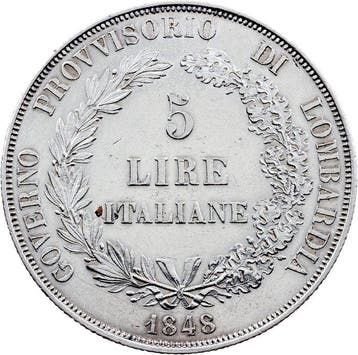 Italie, Royaume Lombard-Vénétie 5 Lire 1848