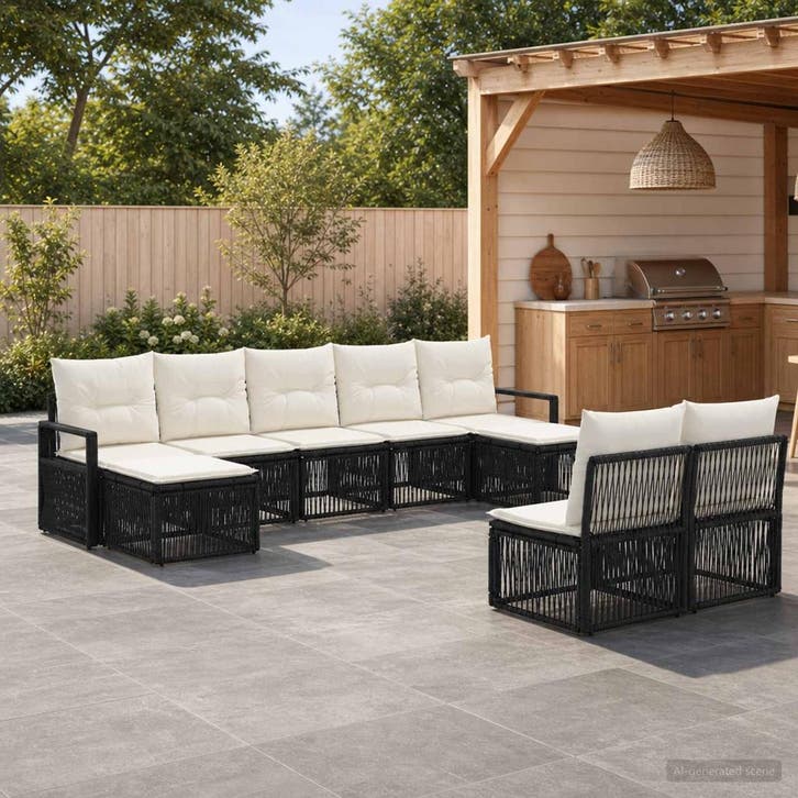vidaXL Tuinbank Set 9 st Zwart poly rattan, Jardin & Terrasse, Ensembles de jardin, Envoi