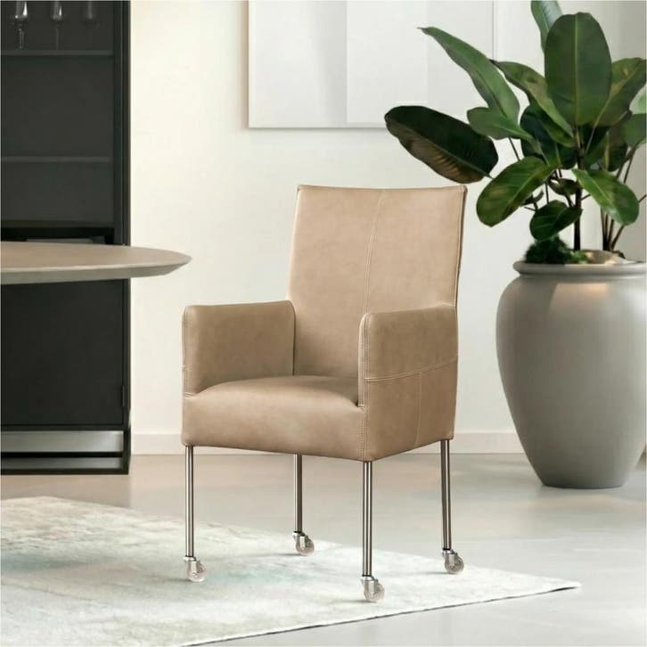 Set van 6 Leren eetkamerstoelen Spark - Rancho Stone, Huis en Inrichting, Stoelen, Nieuw, Leer, Ophalen of Verzenden
