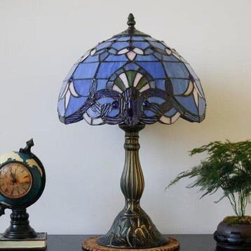 Tafellamp - Tiffany-stijl Blauwe Barok Glas-in-lood
