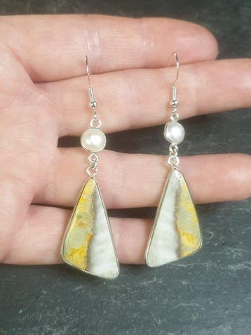 Argent, 925, Pierre naturelle de jaspe bourdon, Perle -