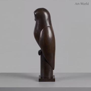 Beeld, Exclusief bronzen sculptuur van een uil - 43 cm -, Antiek en Kunst