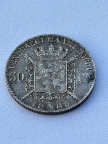 België. Leopold II. 50 Centimes 1886 (Zonder minimumprijs)