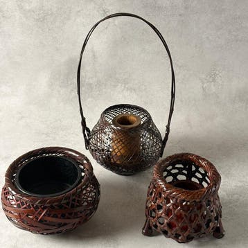 Vaas - Bamboe - Japan - Set van 3 Takekago bamboe manden