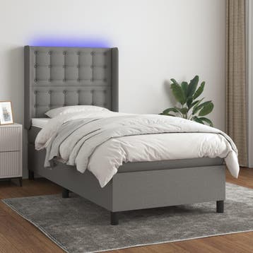 vidaXL Boxspring met matras en LED stof donkergrijs 90x200, Verzenden, Nieuw