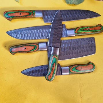 Keukenmes - Chefs knife - gevouwen staal , Pakkawood -